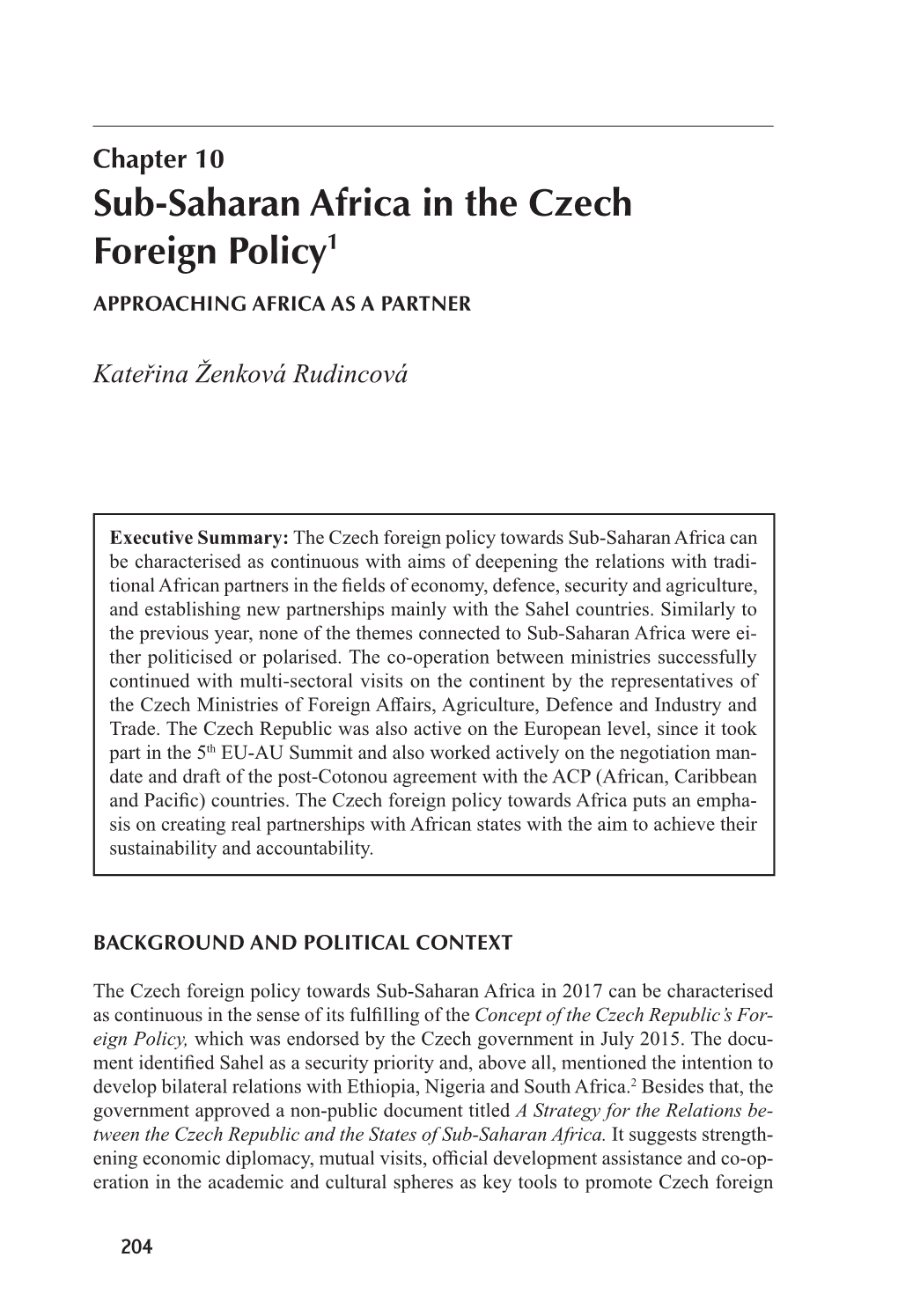Sub-Saharan Africa in the Czech Foreign Policy1