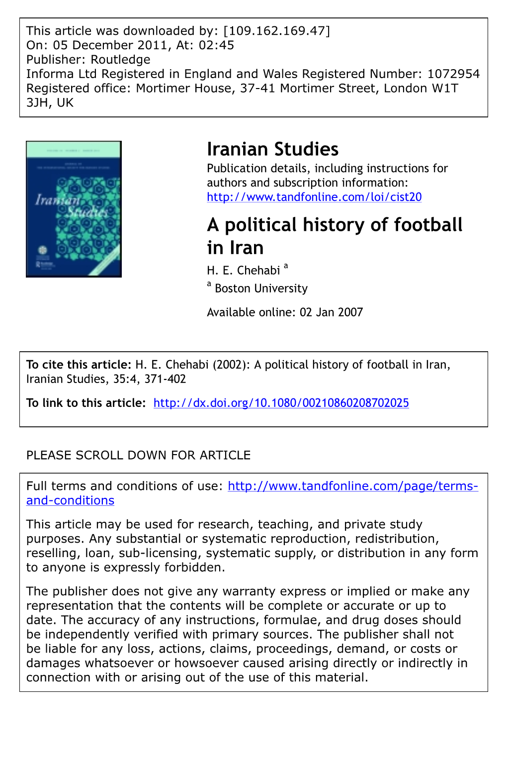 A Political History of Football in Iran H