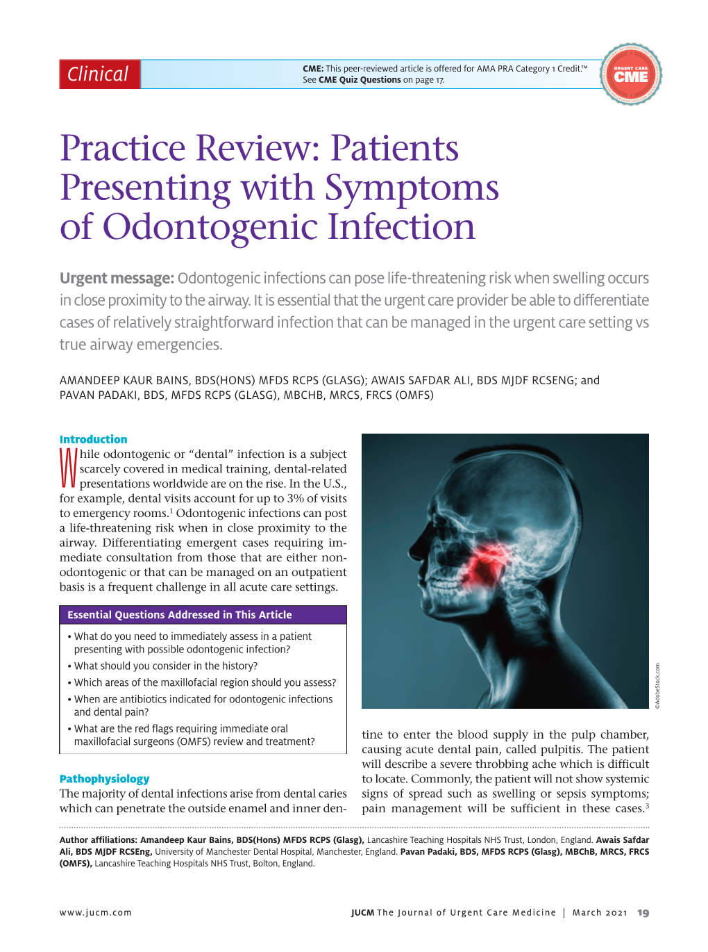 Patients Presenting with Symptoms of Odontogenic Infection