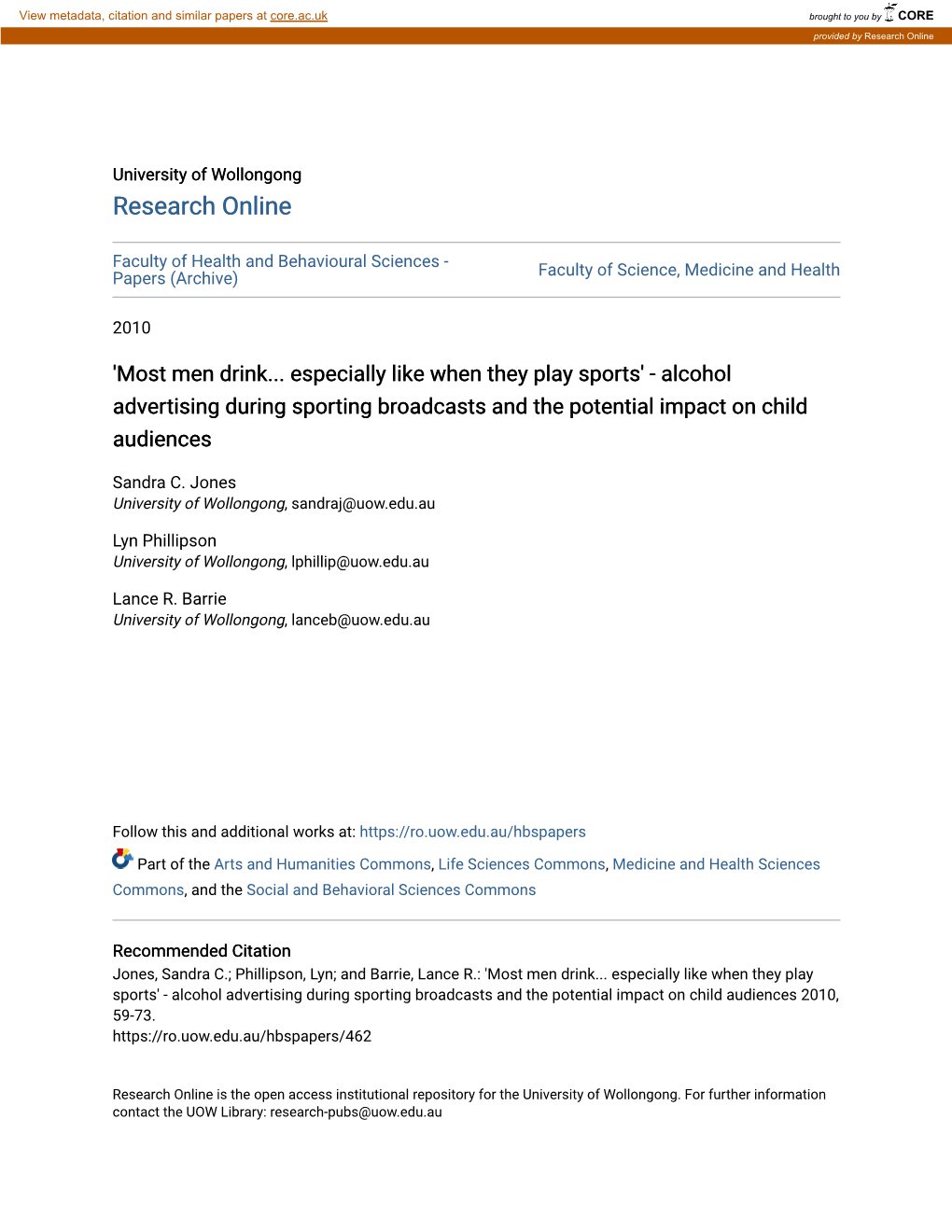 'Most Men Drink... Especially Like When They Play Sports' - Alcohol Advertising During Sporting Broadcasts and the Potential Impact on Child Audiences