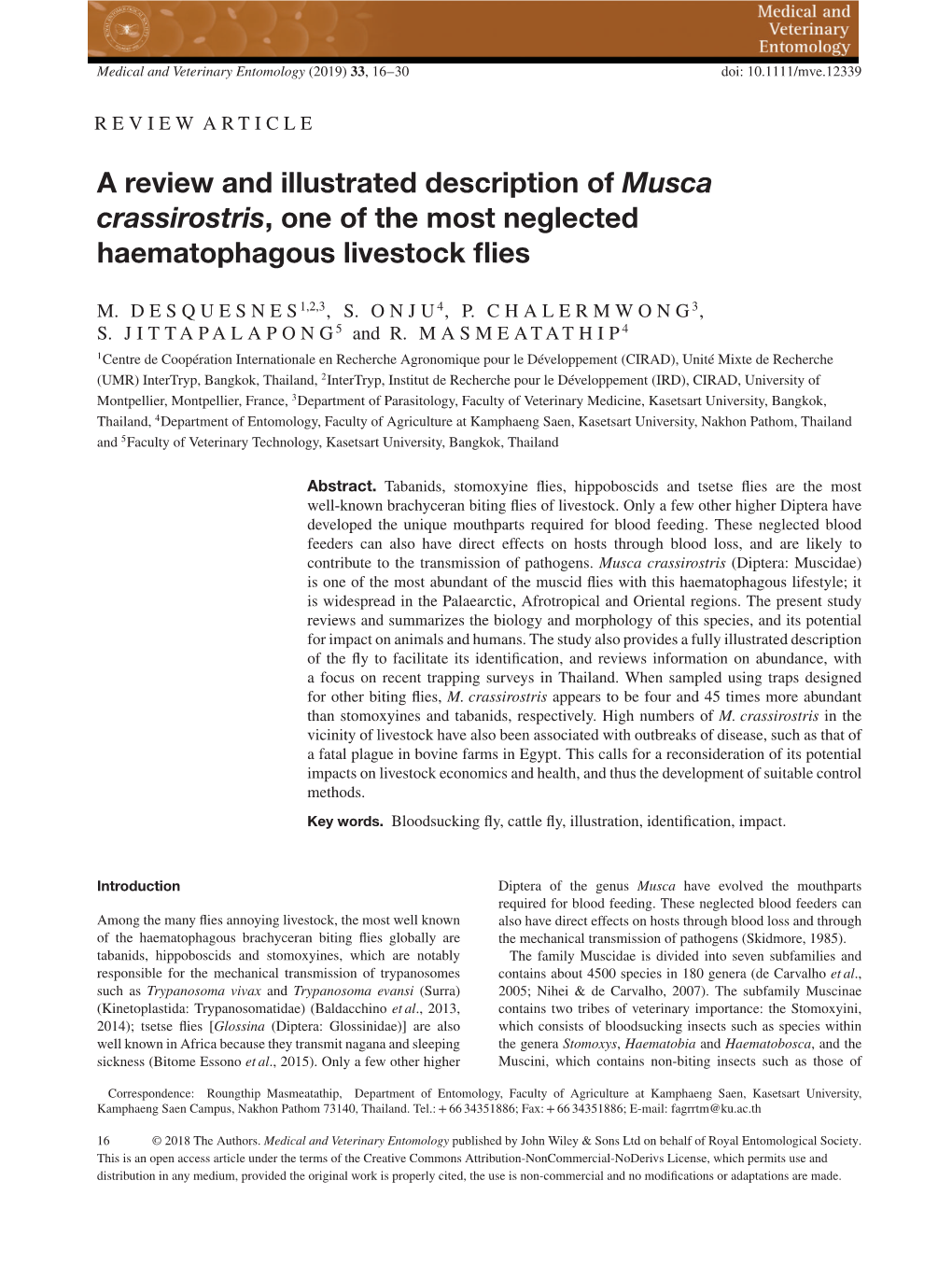 A Review and Illustrated Description of Musca Crassirostris, One of the Most Neglected Haematophagous Livestock ﬂies