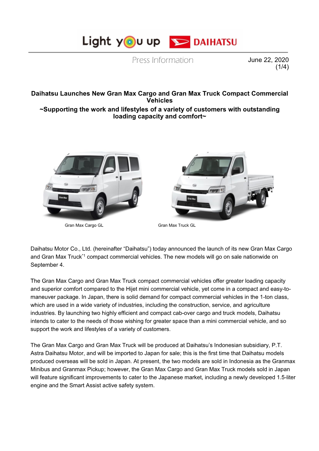 Daihatsu Launches New Gran Max Cargo and Gran Max Truck