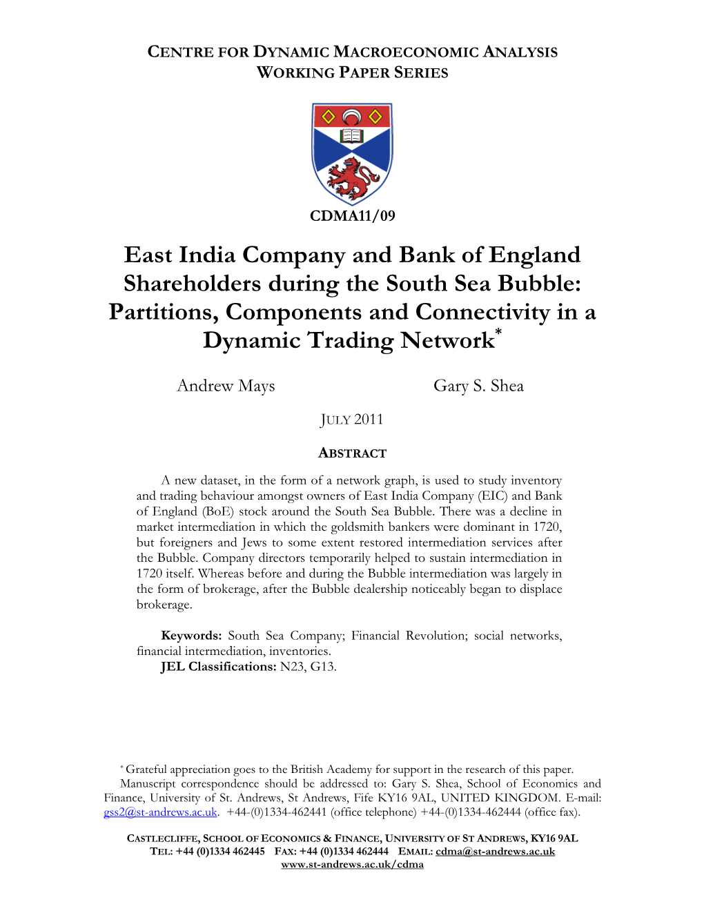 East India Company Shareholders and the South Sea Bubble