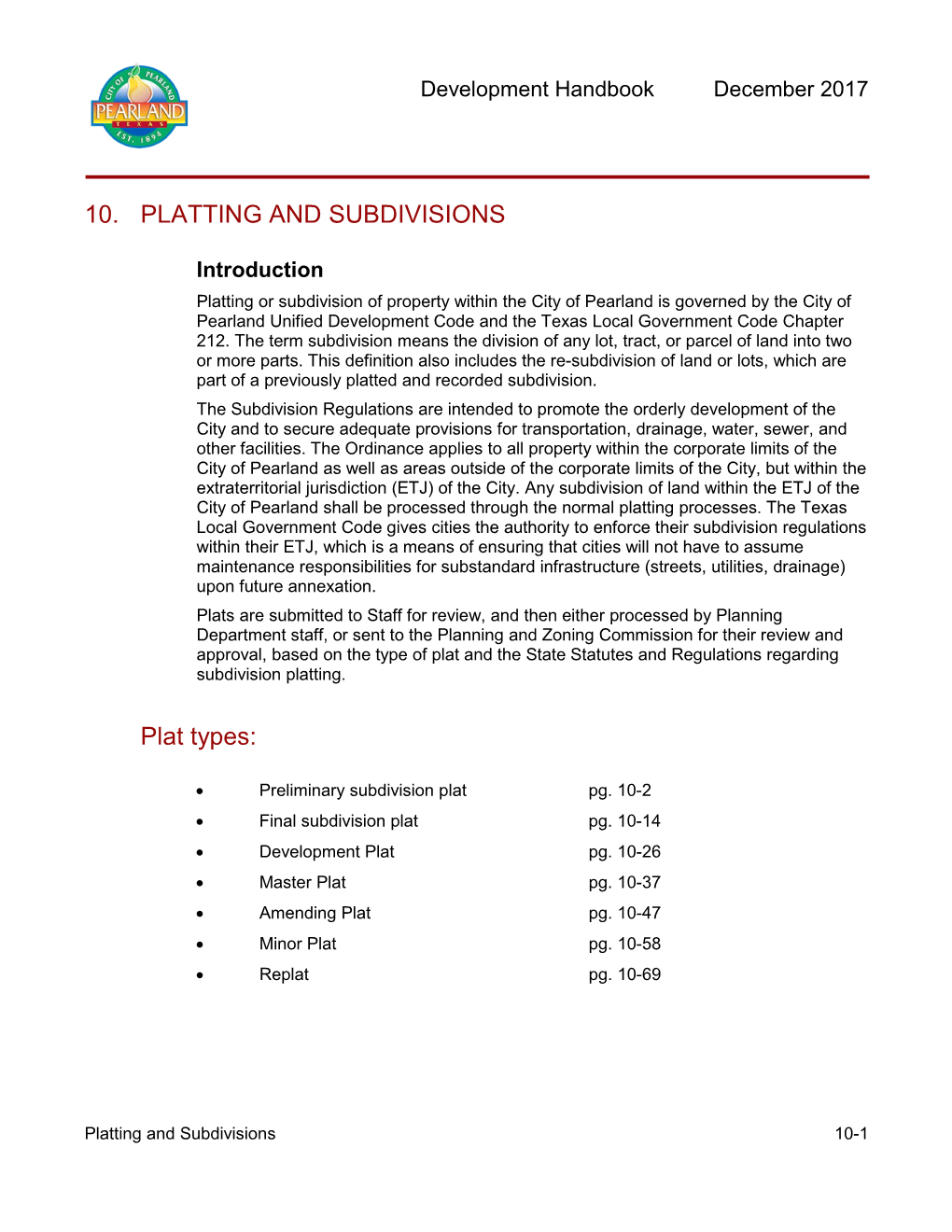 10. PLATTING and SUBDIVISIONS Plat Types