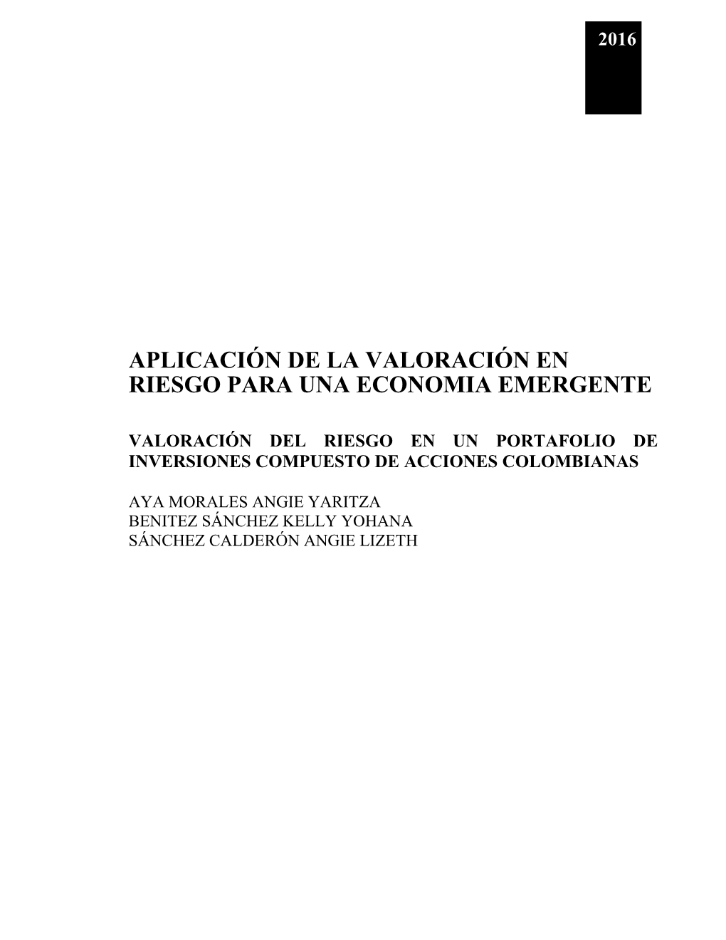 Aplicación De La Valoración De Riesgo En Una Economia