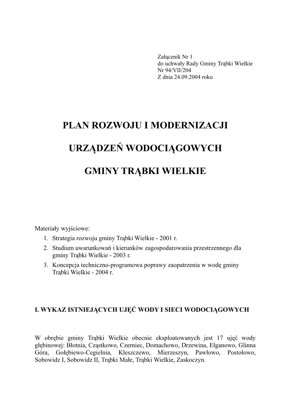 Plan Rozwoju I Modernizacji Urządzeń Wodociągowych Gminy Trąbki Wielkie