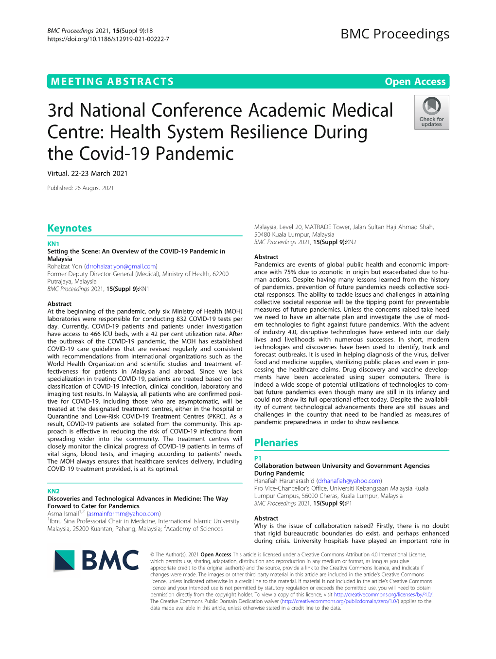 Health System Resilience During the Covid-19 Pandemic Virtual