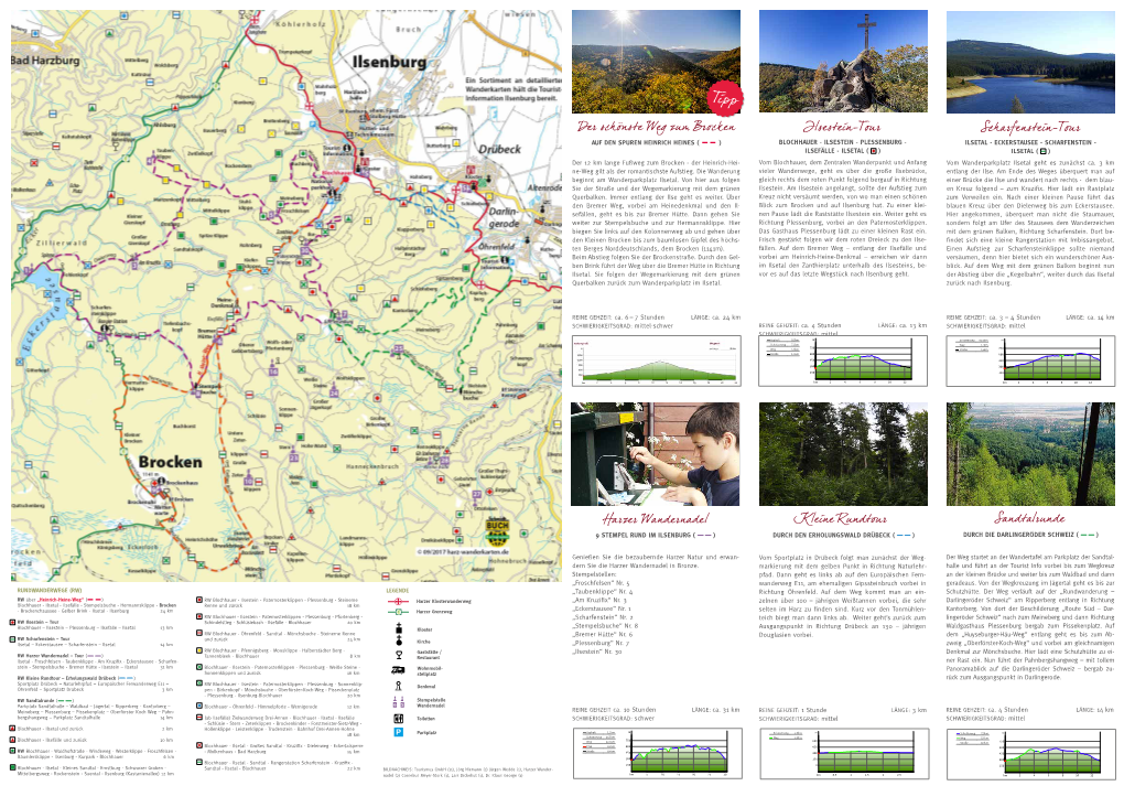 Der Schönste Weg Zum Brocken Harzer Wandernadel Ilsestein-Tour Scharfenstein-Tour Kleine Rundtour Sandtalrunde