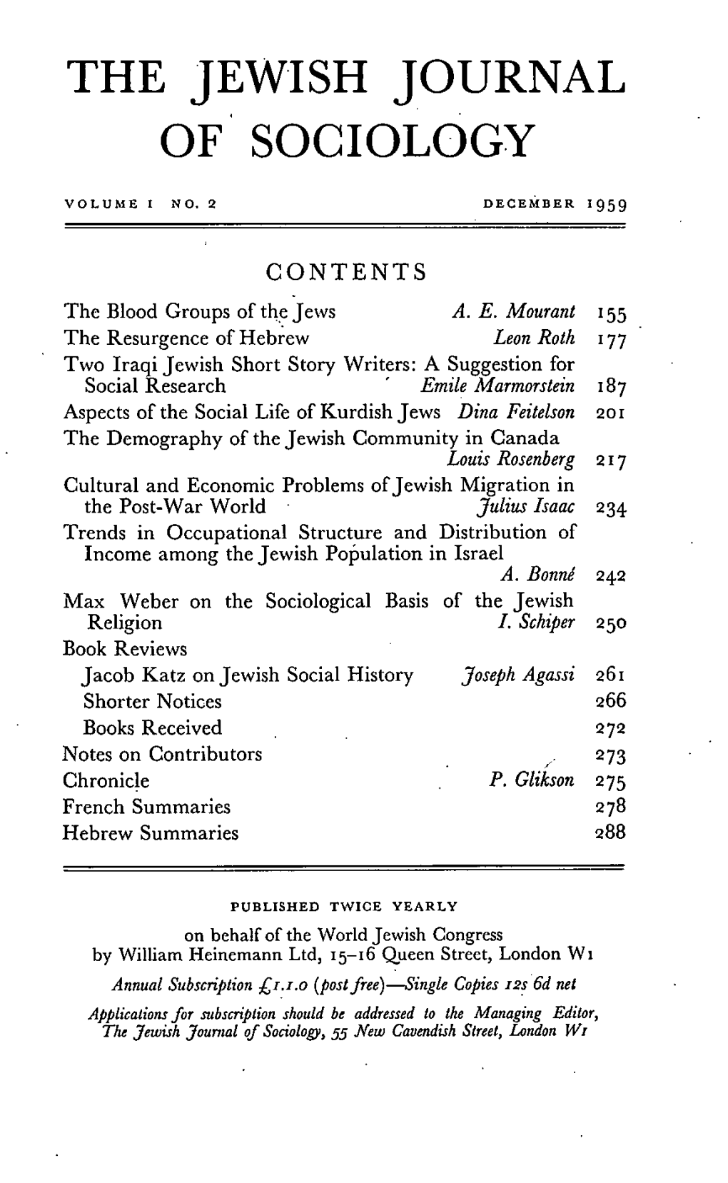 The Jewish Journal of Sociology
