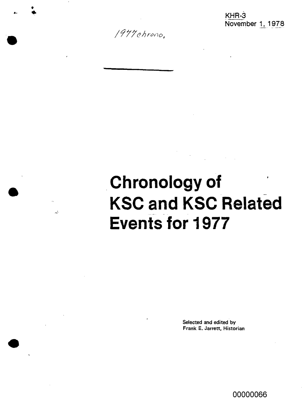 Chronology of KSC and KSC Related Events for 1977