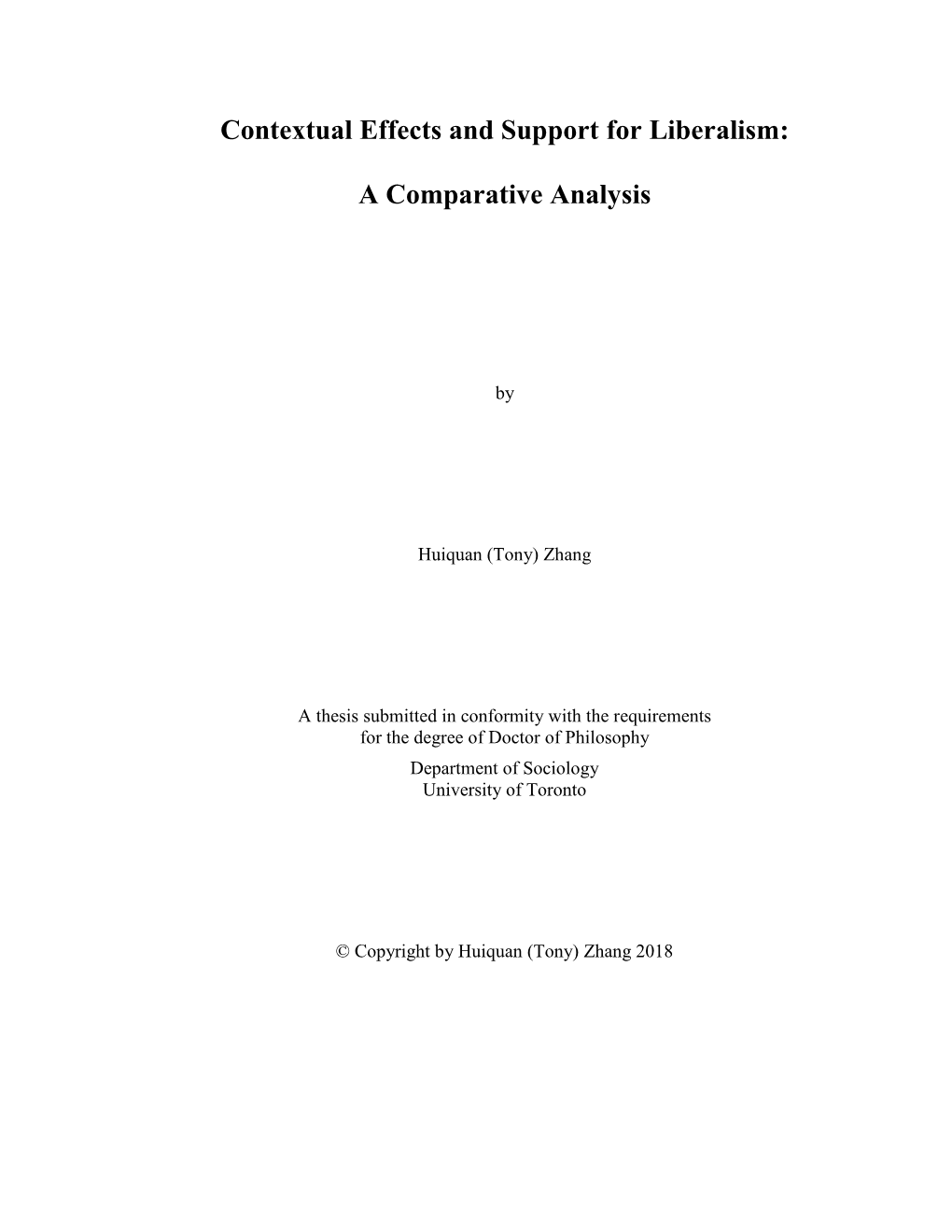 Contextual Effects and Support for Liberalism: a Comparative Analysis
