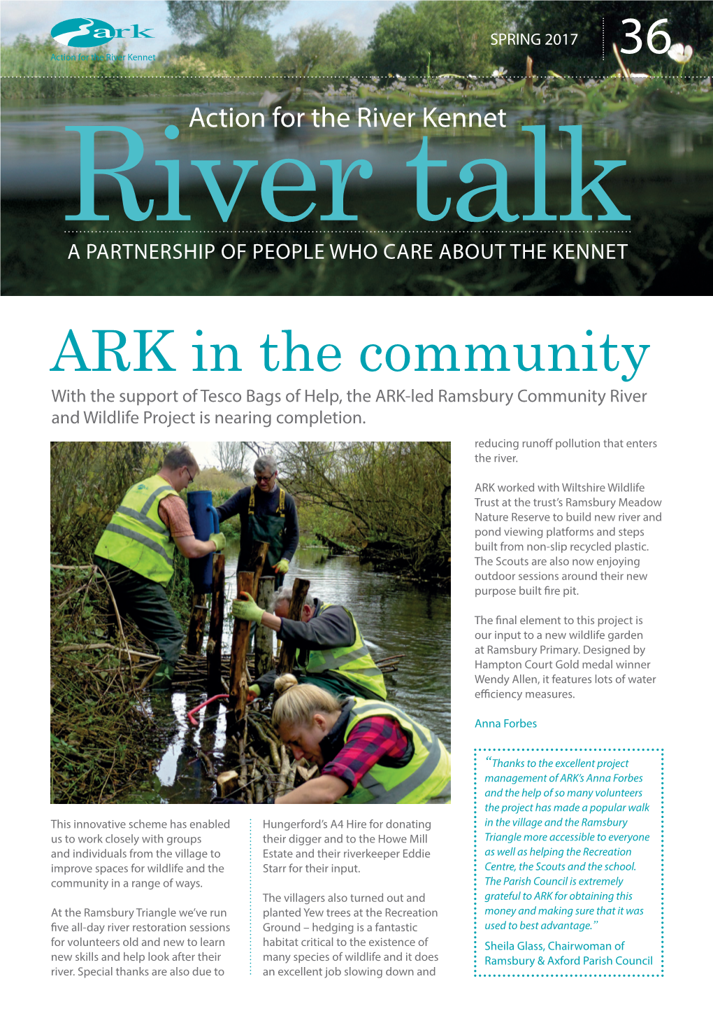 ARK in the Community with the Support of Tesco Bags of Help, the ARK-Led Ramsbury Community River and Wildlife Project Is Nearing Completion