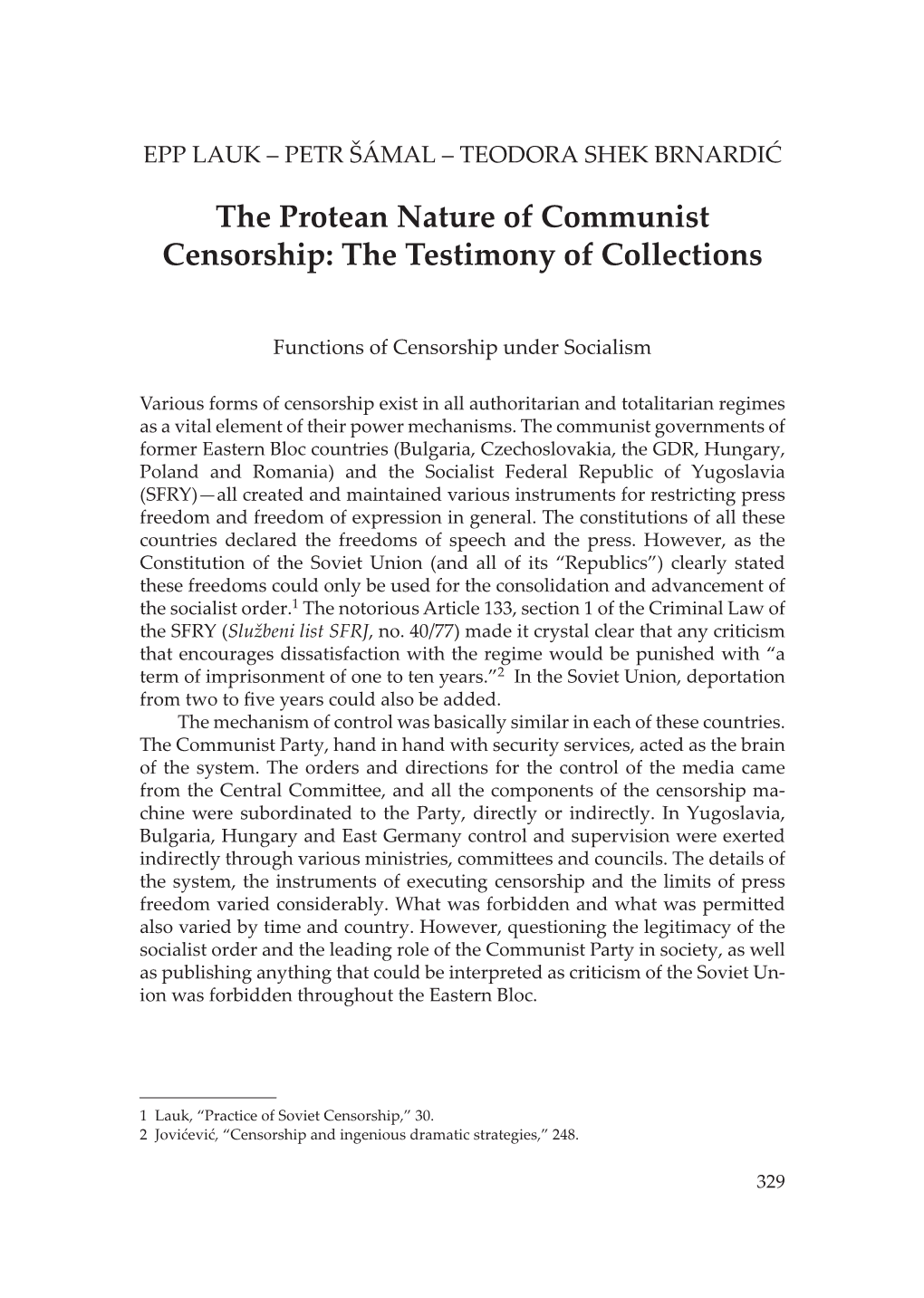 The Protean Nature of Communist Censorship: the Testimony of Collections