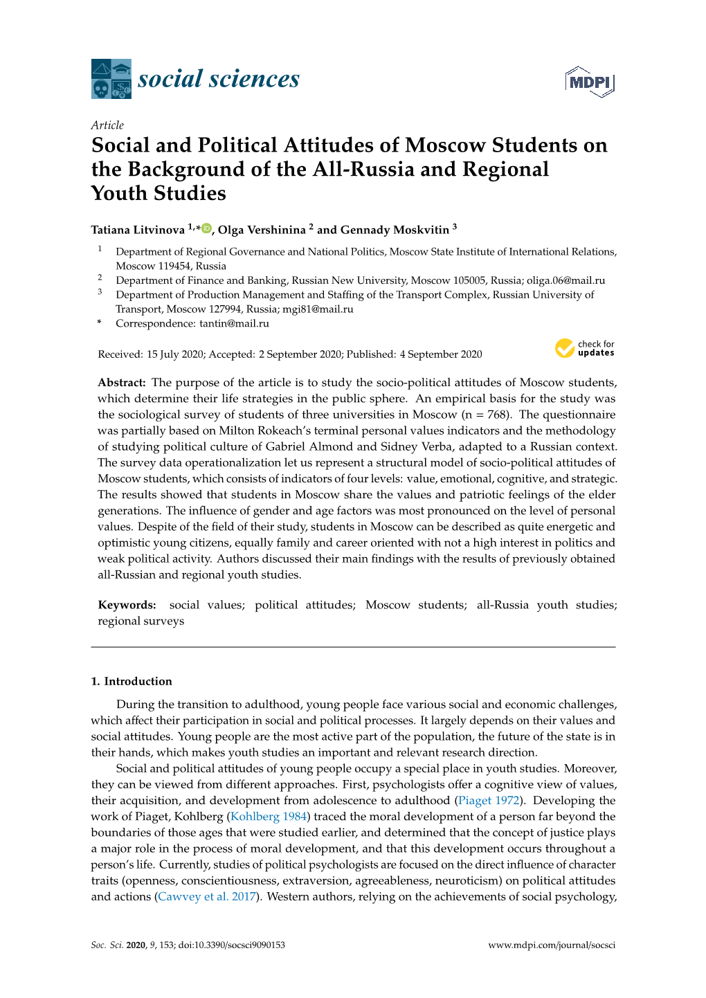 Social and Political Attitudes of Moscow Students on the Background of the All-Russia and Regional Youth Studies