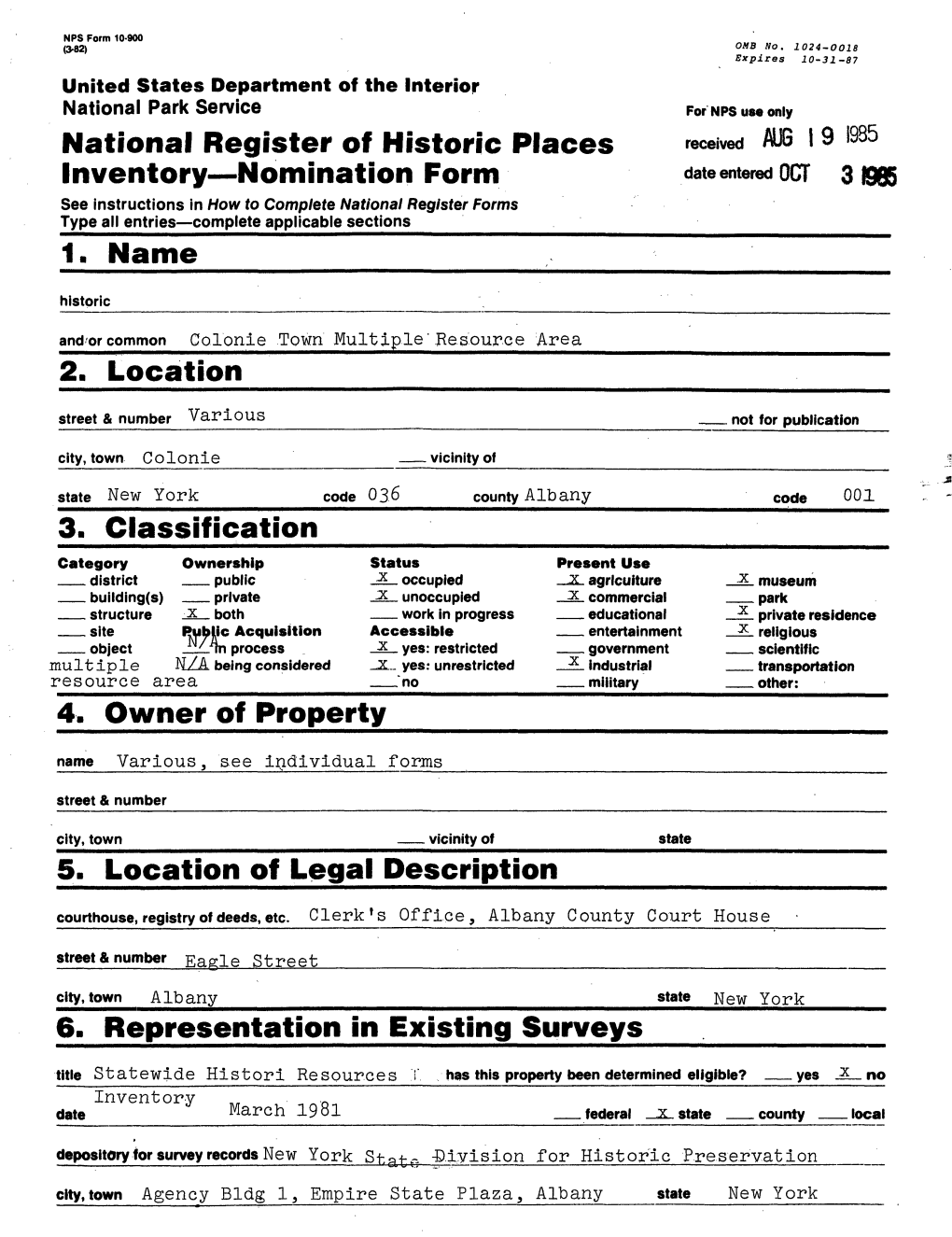 Colonie Town Multiple Resource Area Continuation Sheet Albany Co