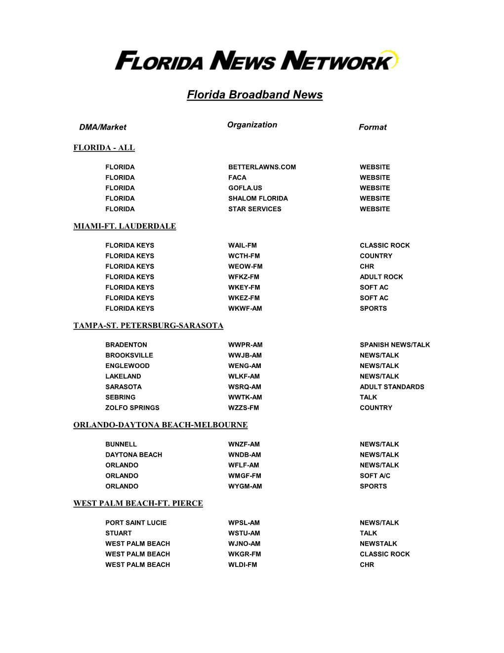 Affiliates: Florida Broadband News W/DMA