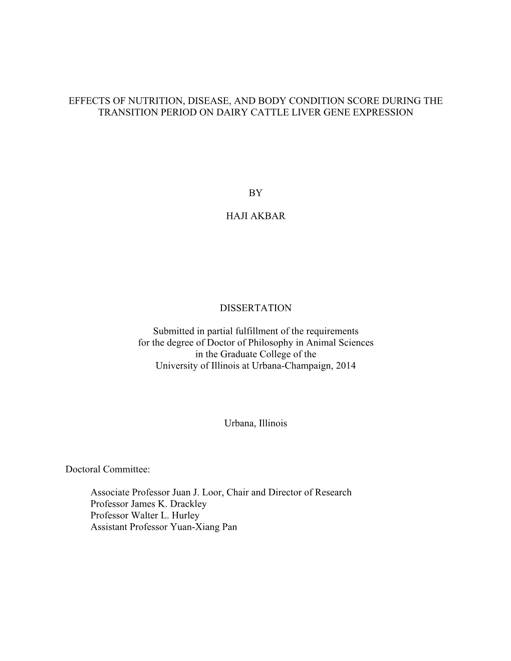 Effects of Nutrition, Disease, and Body Condition Score During the Transition Period on Dairy Cattle Liver Gene Expression