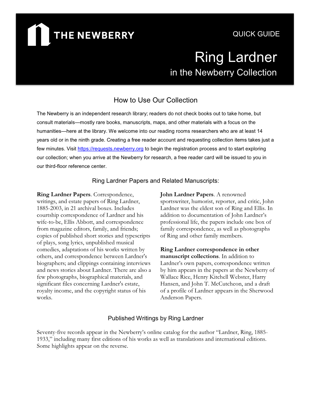 Ring Lardner in the Newberry Collection