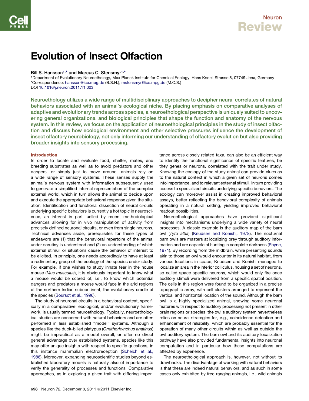 Evolution of Insect Olfaction