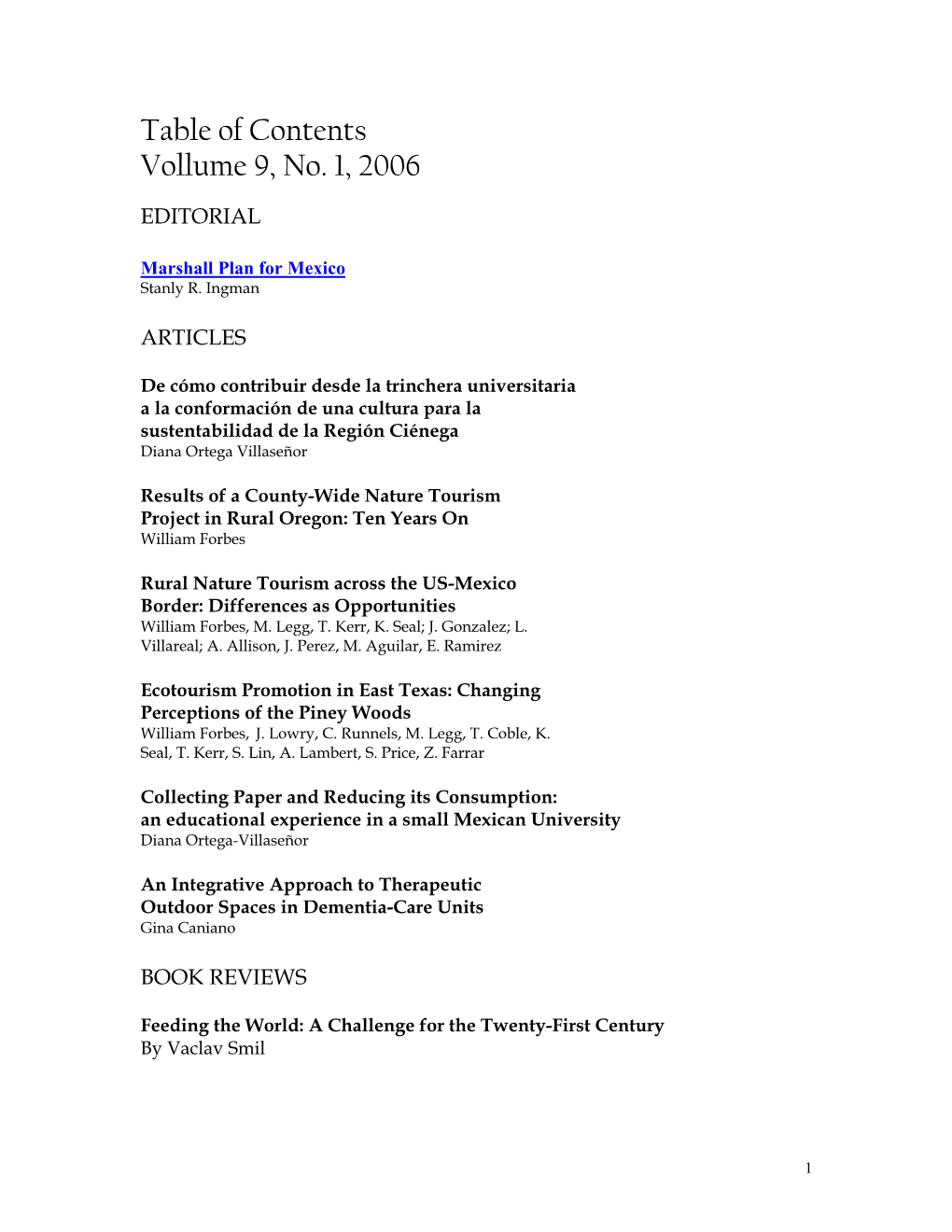 Table of Contents Vollume 9, No
