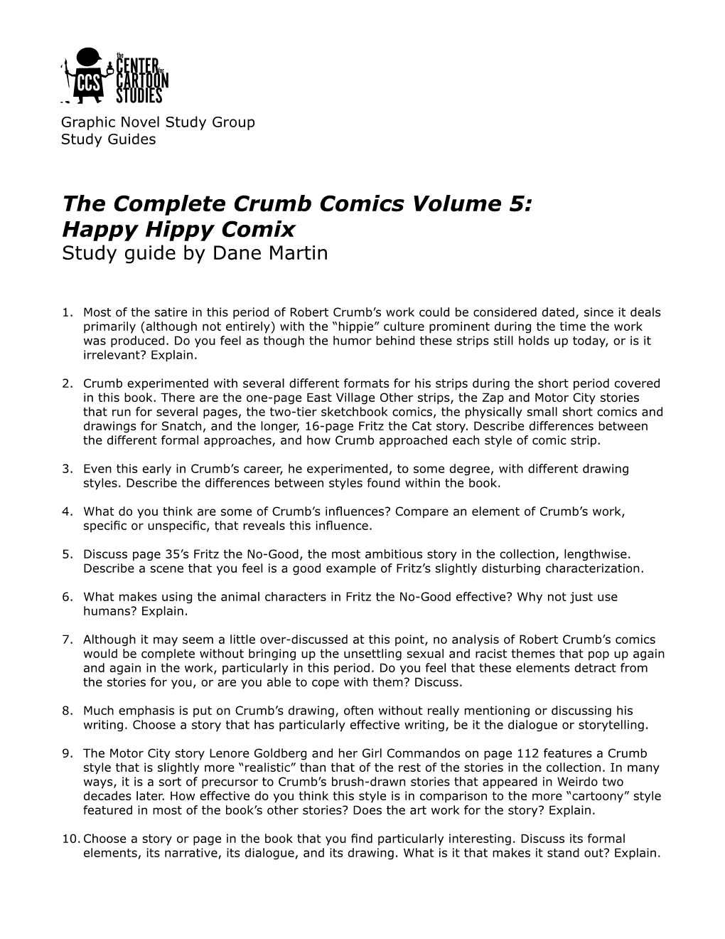 The Complete Crumb Comics Volume 5: Happy Hippy Comix Study Guide by Dane Martin