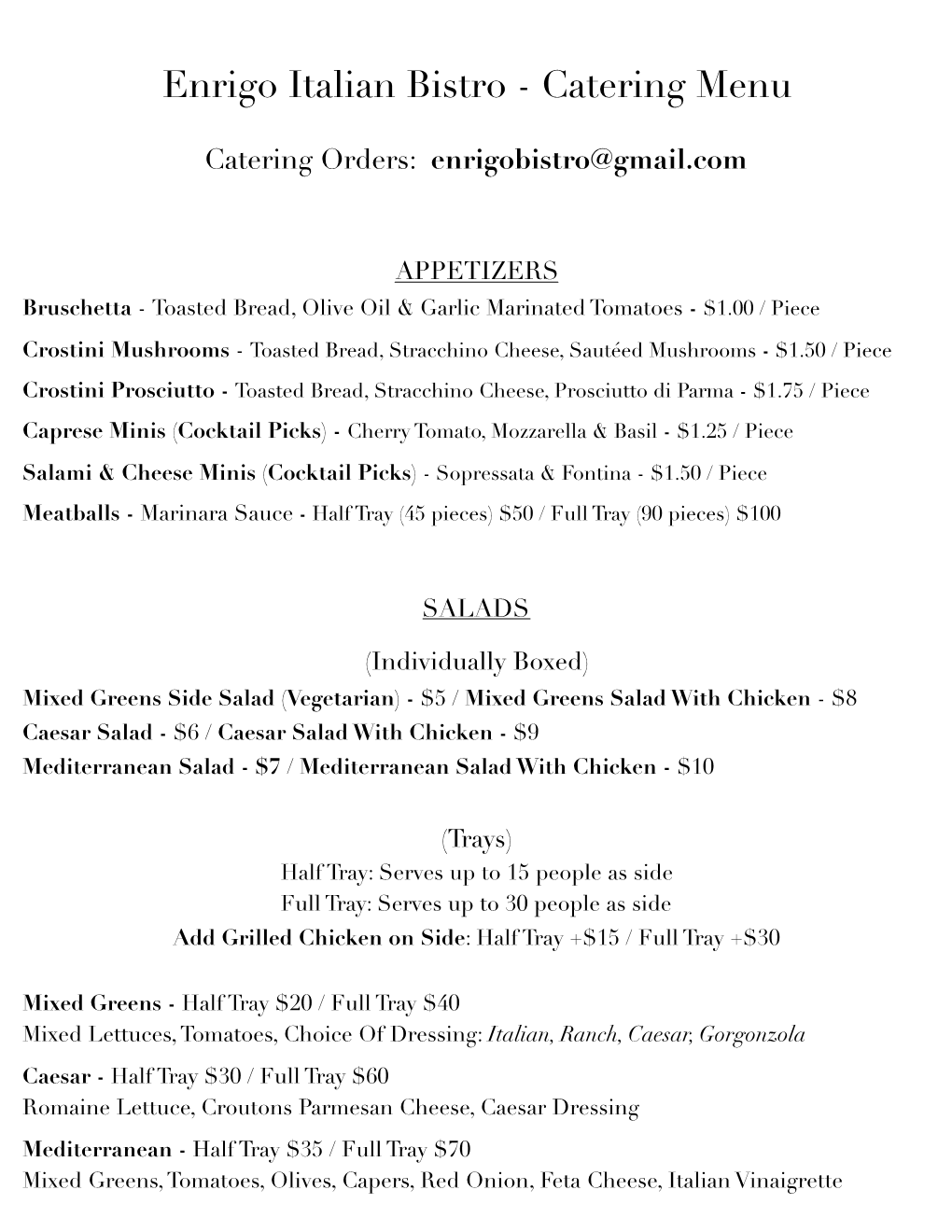 Enrigo Catering Menu 7-22-20