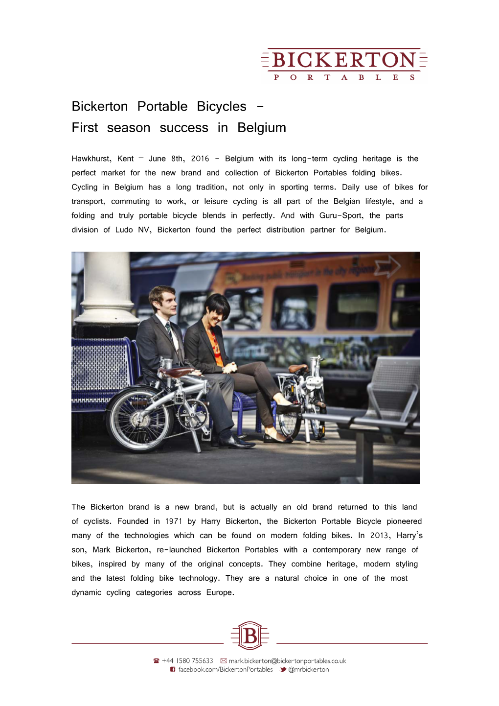 Bickerton Portable Bicycles - First Season Success in Belgium