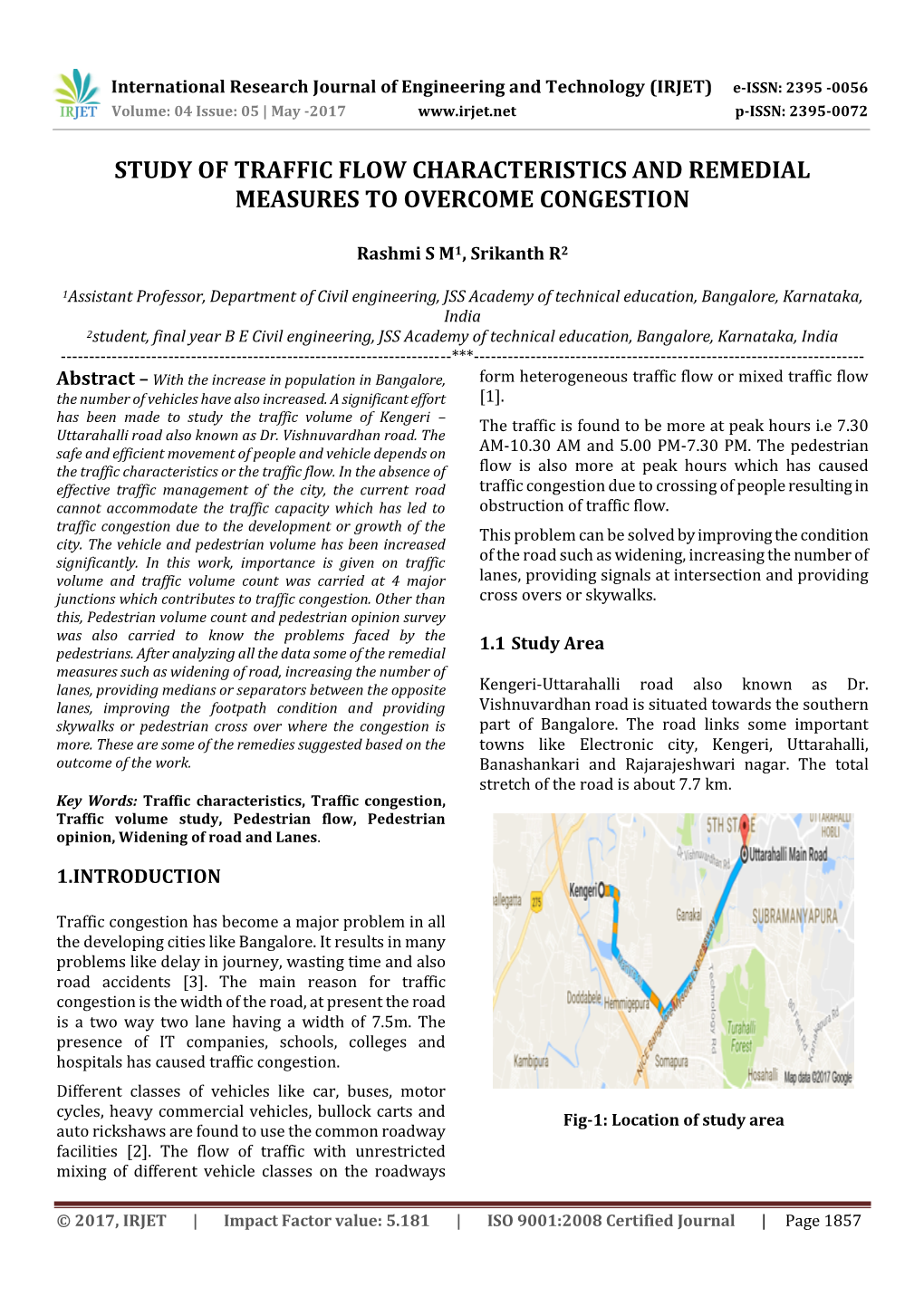 Study of Traffic Flow Characteristics and Remedial Measures to Overcome Congestion