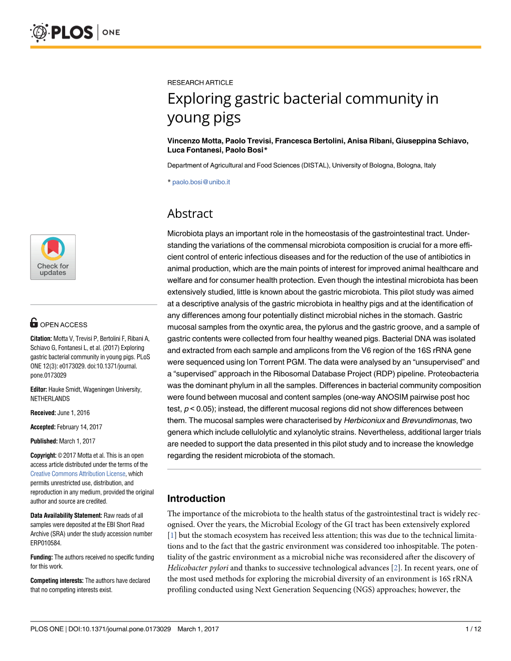 Exploring Gastric Bacterial Community in Young Pigs