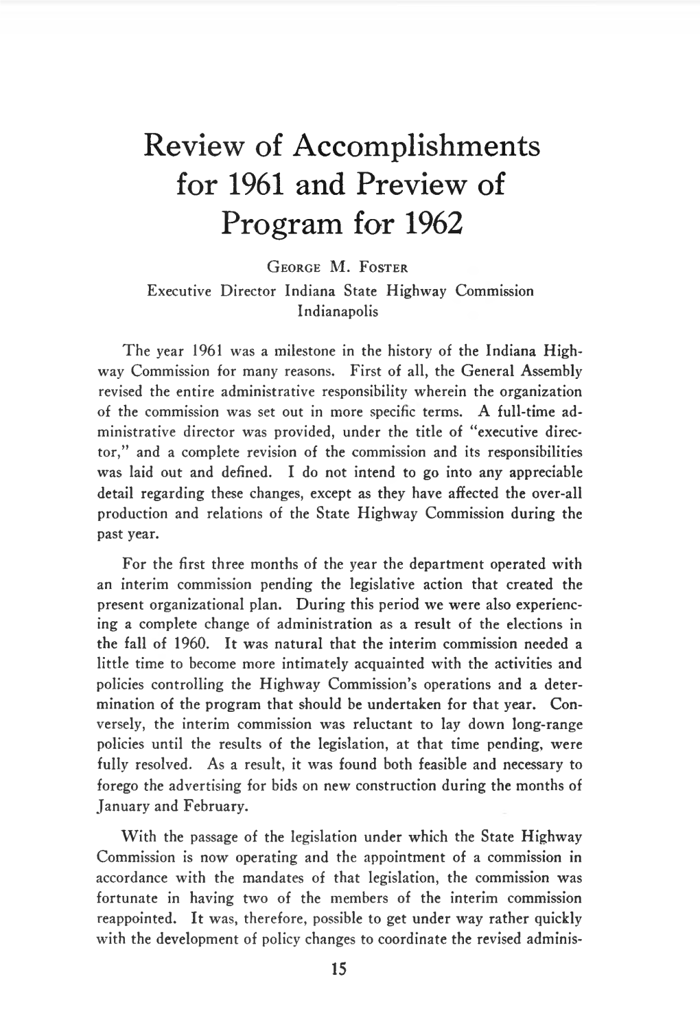 Review of Accomplishments for 1961 and Preview of Program for 1962 G Eorge M