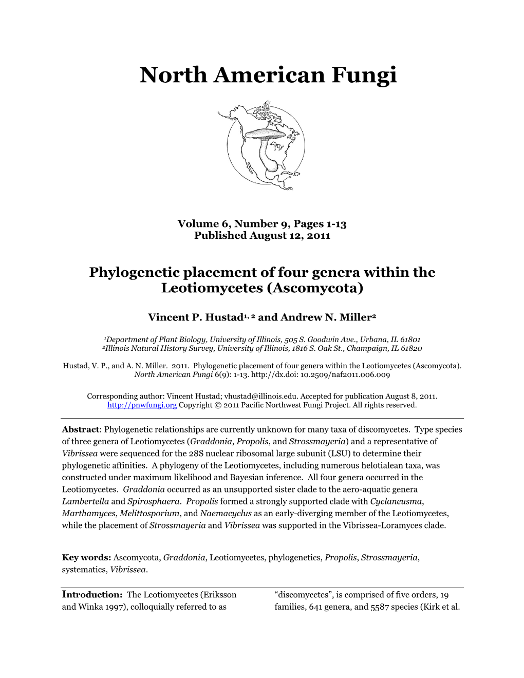 Phylogenetic Placement of Four Genera Within the Leotiomycetes (Ascomycota)