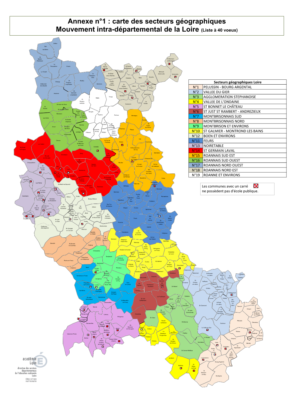 Carte Des Secteurs Géographiques Mouvement Intra-Départemental De La Loire (Liste À 40 Voeux)