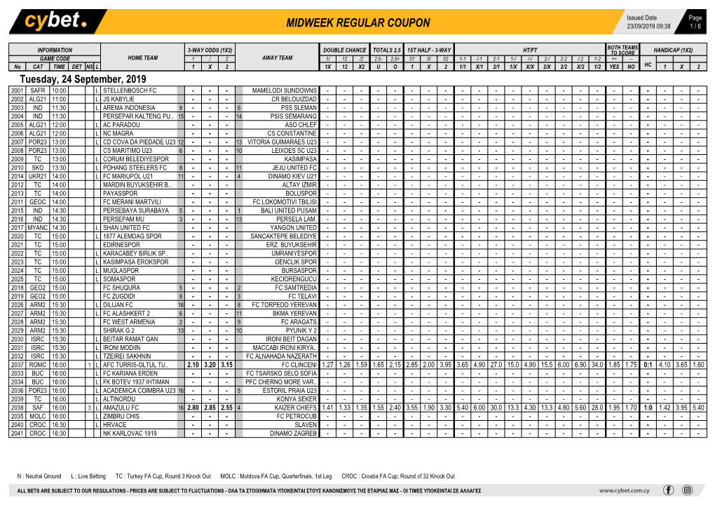 Midweek Regular Coupon 23/09/2019 09:38 1 / 6