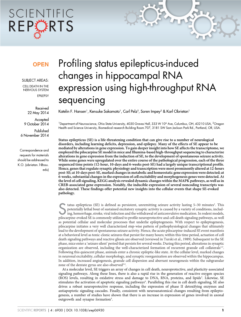 Profiling Status Epilepticus-Induced Changes in Hippocampal RNA Expression Using Res 141, 95–112, Doi:10.1016/J.Molbrainres.2005.08.005 (2005)