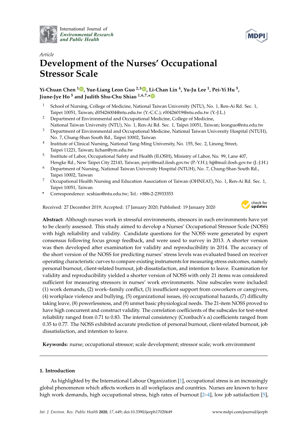 Development of the Nurses' Occupational Stressor Scale