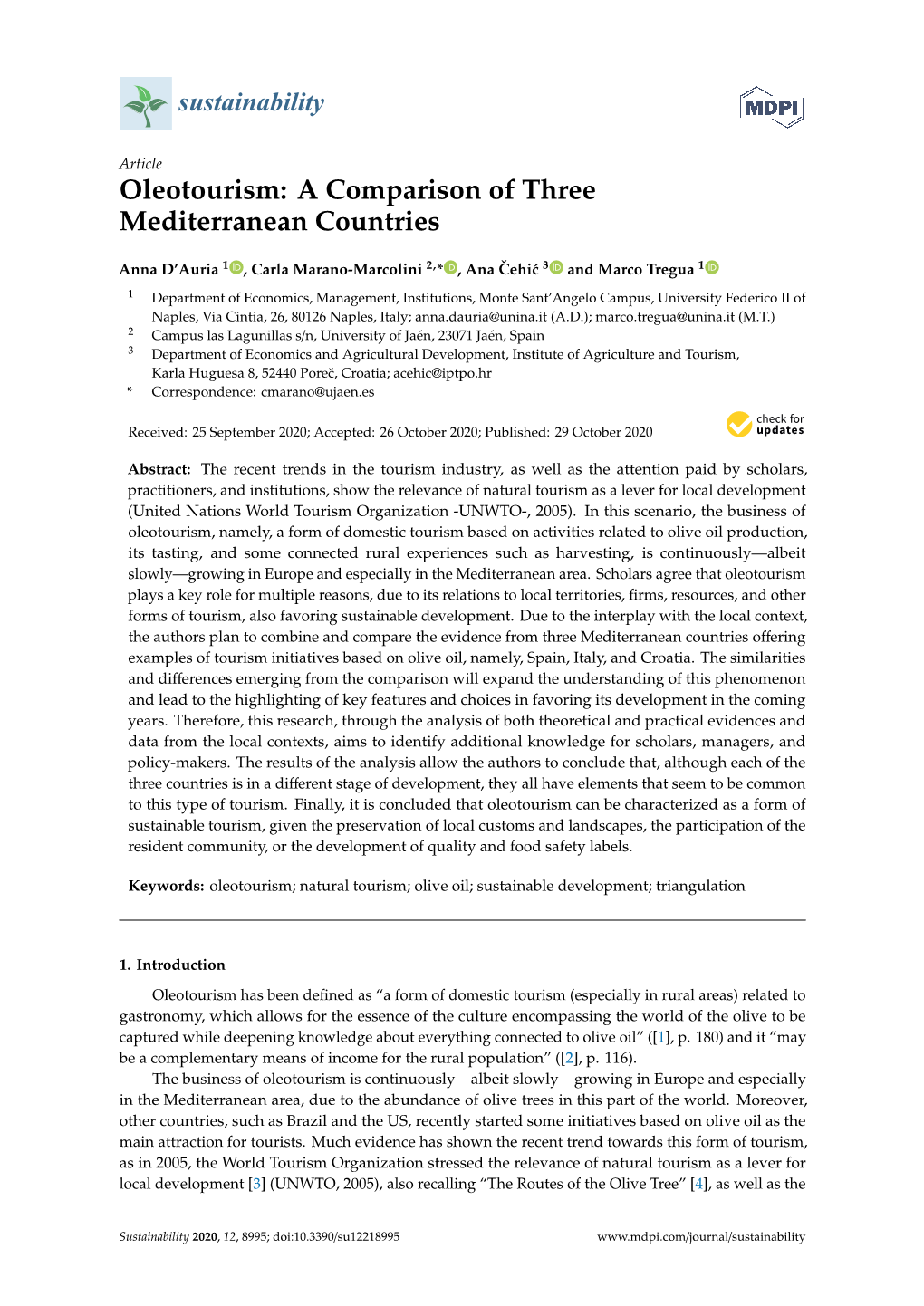 Oleotourism: a Comparison of Three Mediterranean Countries