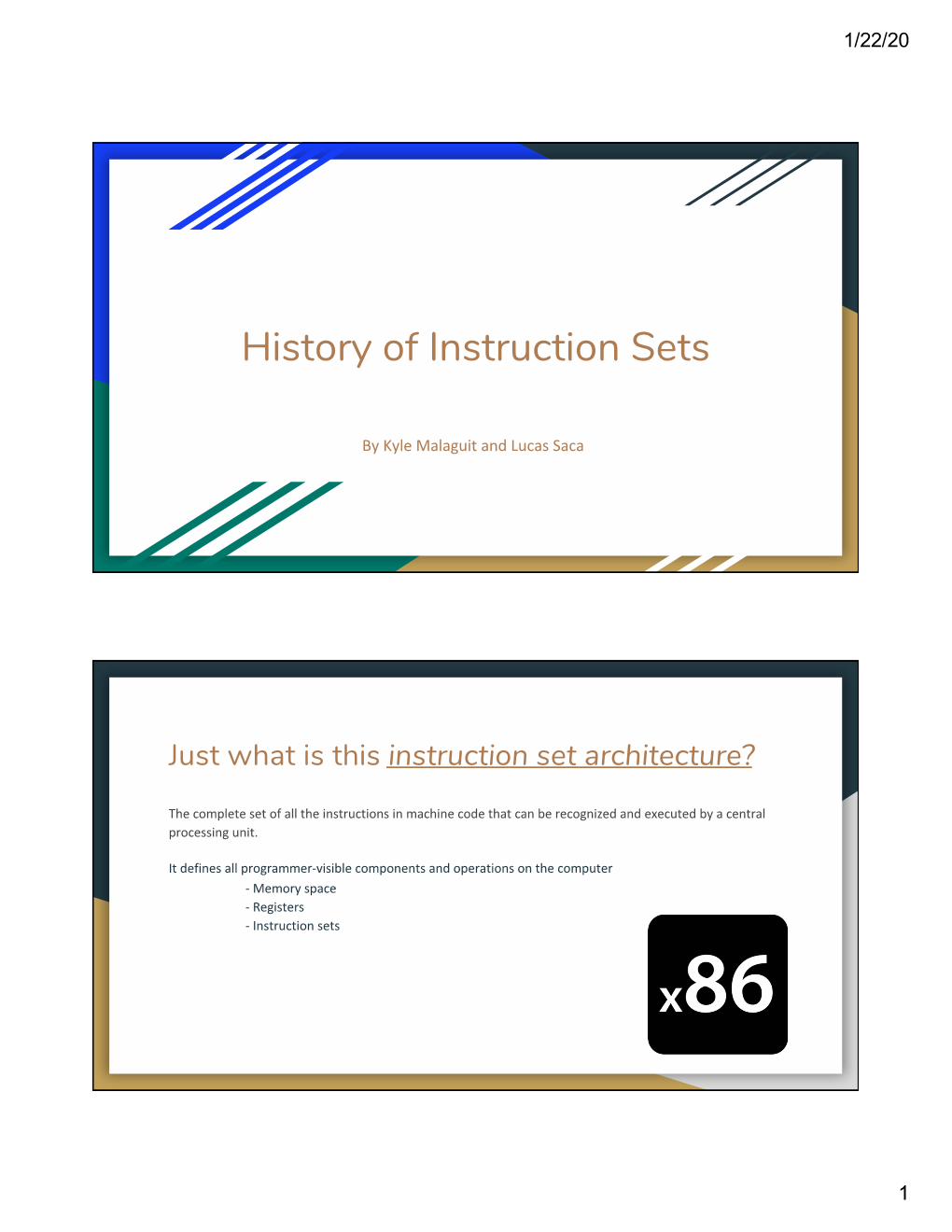 Malagator Saca CPTR 380 History of Instruction Sets