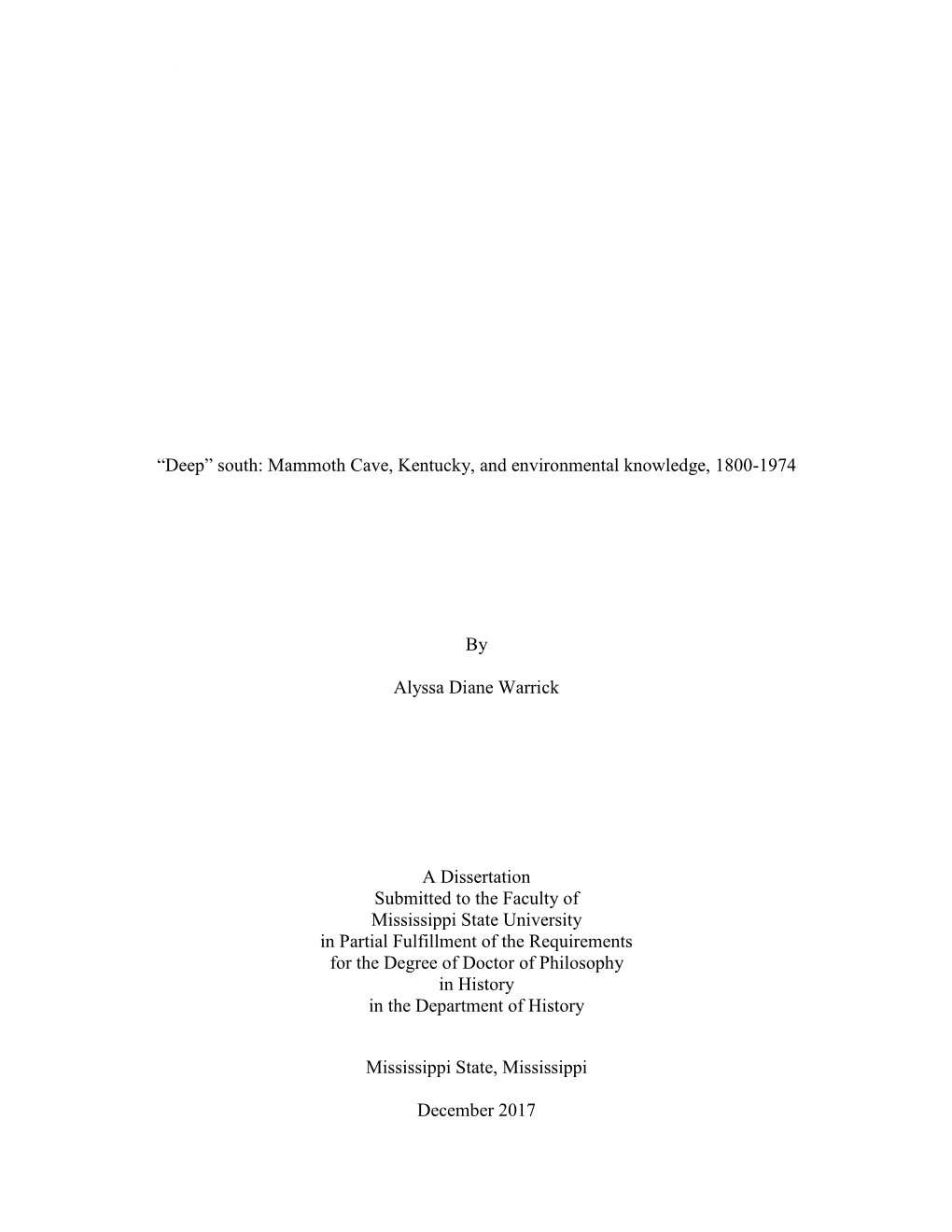 Mammoth Cave, Kentucky, and Environmental Knowledge, 1800-1974