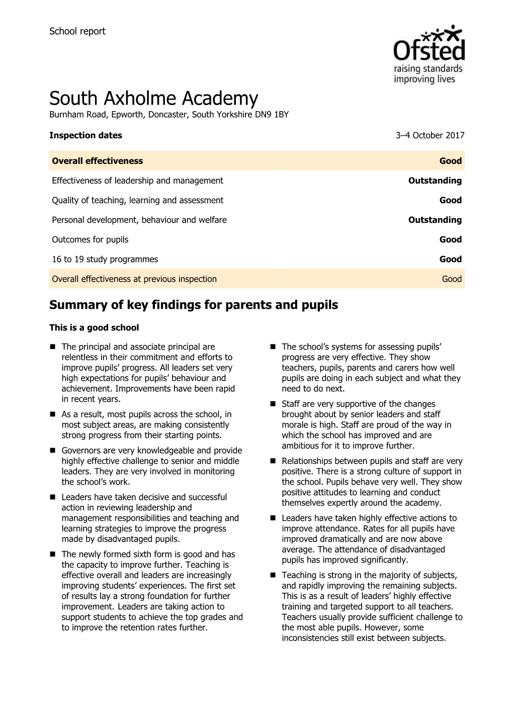 South Axholme Academy Burnham Road, Epworth, Doncaster, South Yorkshire DN9 1BY