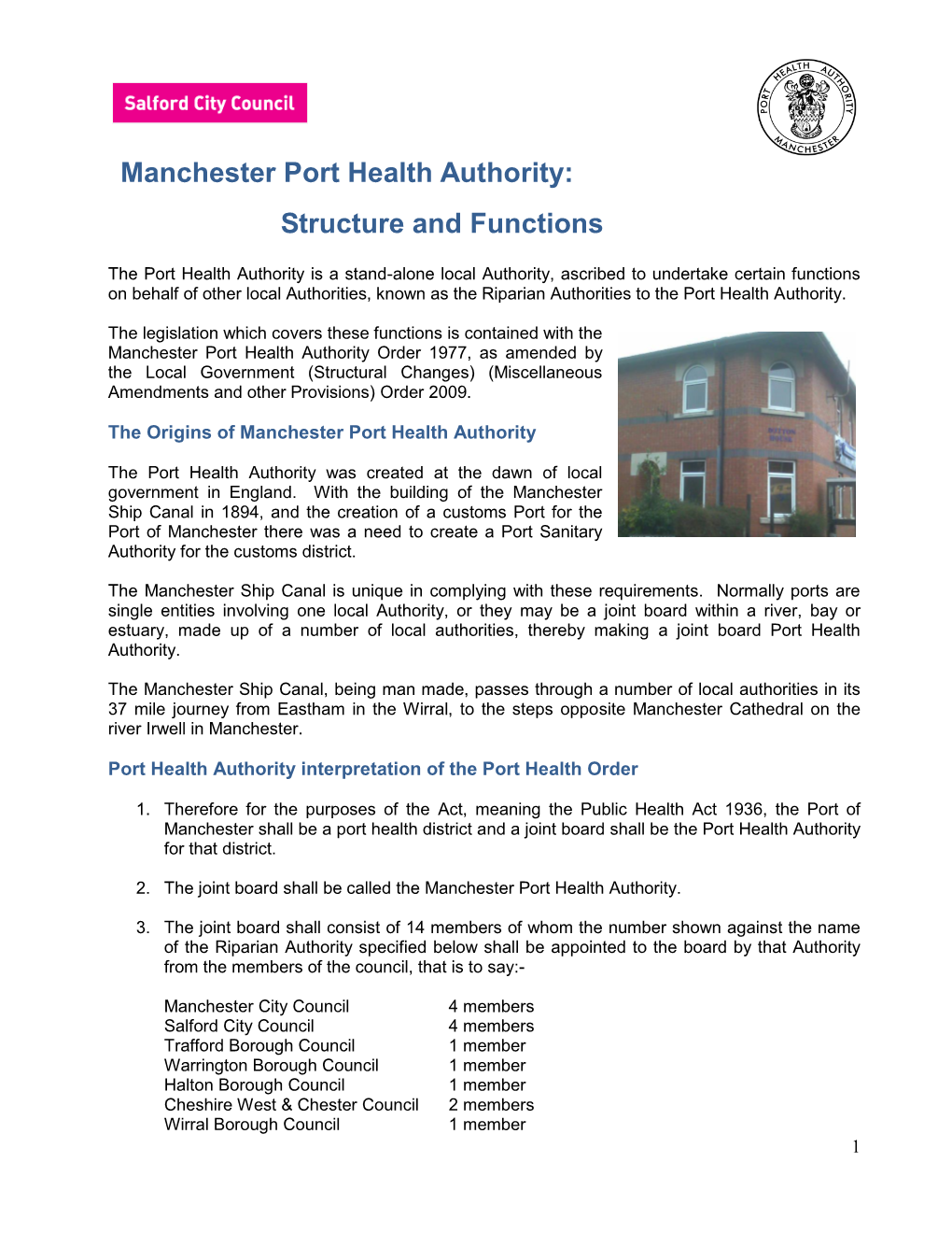 Manchester Port Health Authority: Structure and Functions