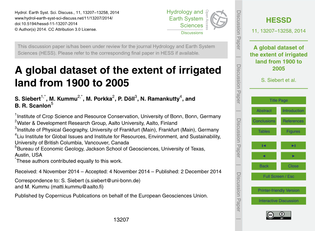 A Global Dataset of the Extent of Irrigated Land from 1900 to 2005