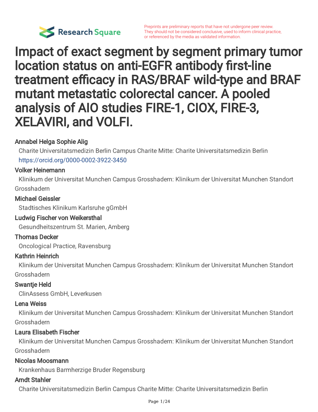 Impact of Exact Segment by Segment Primary Tumor Location Status On