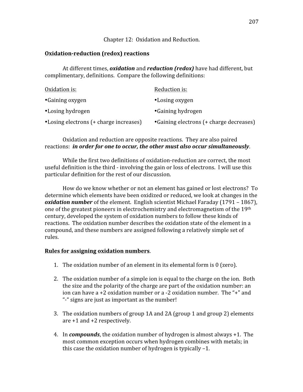 Chapter 12: Oxidation and Reduction