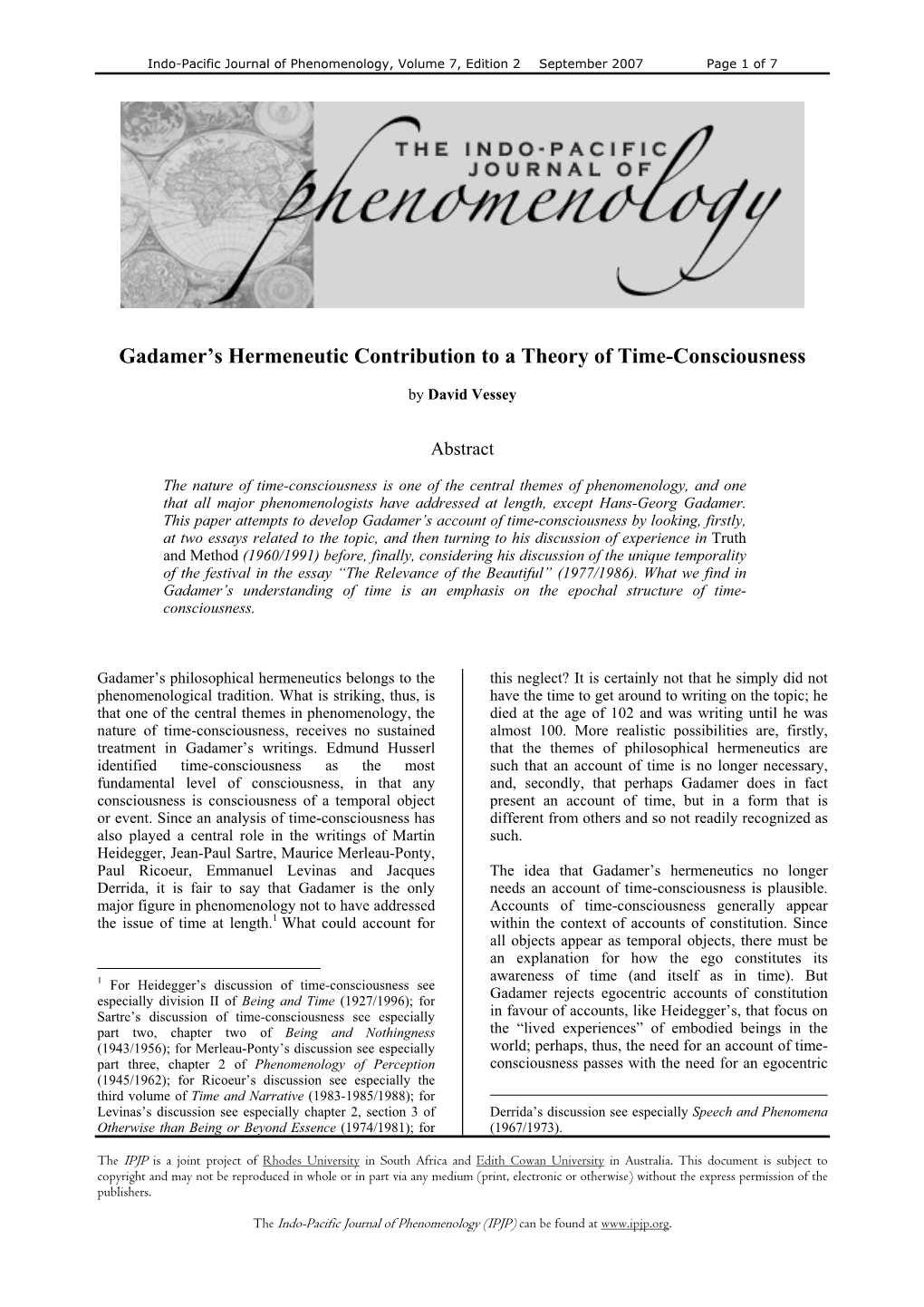 Gadamer's Hermeneutic Contribution to a Theory of Time-Consciousness