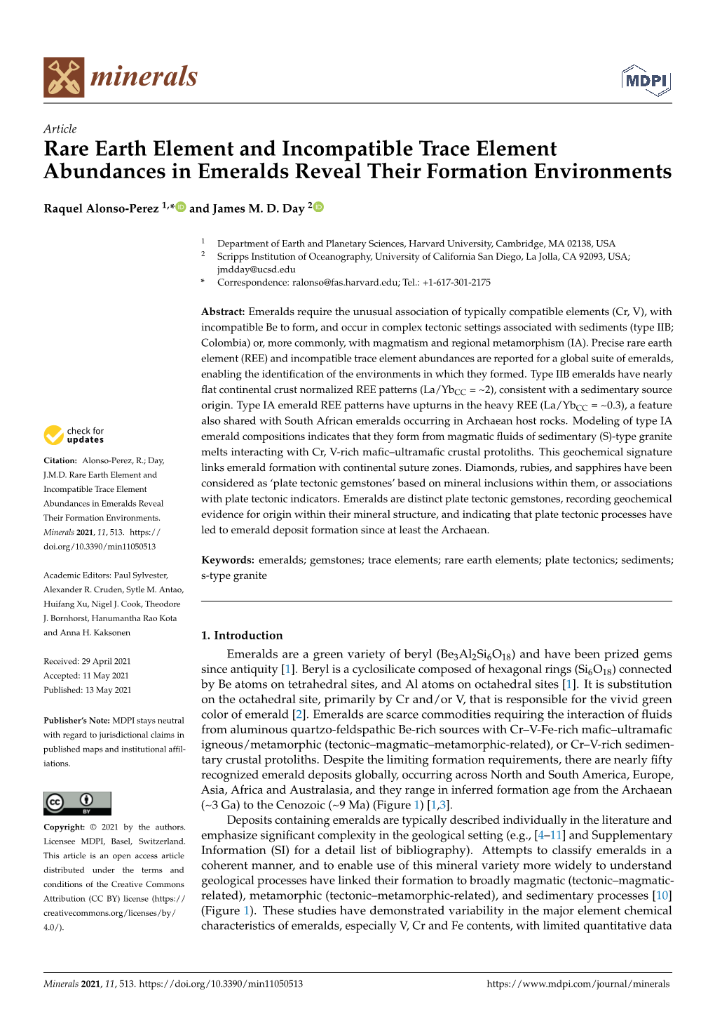 Rare Earth Element and Incompatible Trace Element Abundances in Emeralds Reveal Their Formation Environments