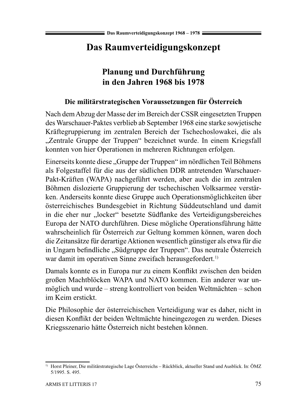 Das Raumverteidigungskonzept 1968 – 1978 Das Raumverteidigungskonzept