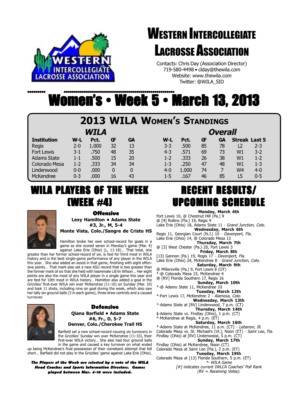 Women's • Week 5 • March 13, 2013
