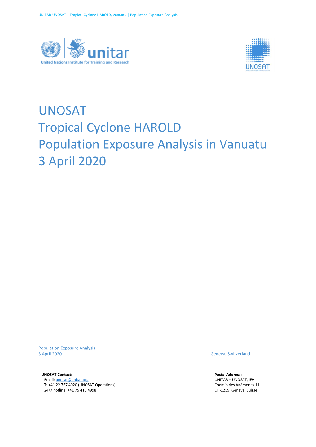 UNOSAT Tropical Cyclone HAROLD Population Exposure Analysis in Vanuatu 3 April 2020