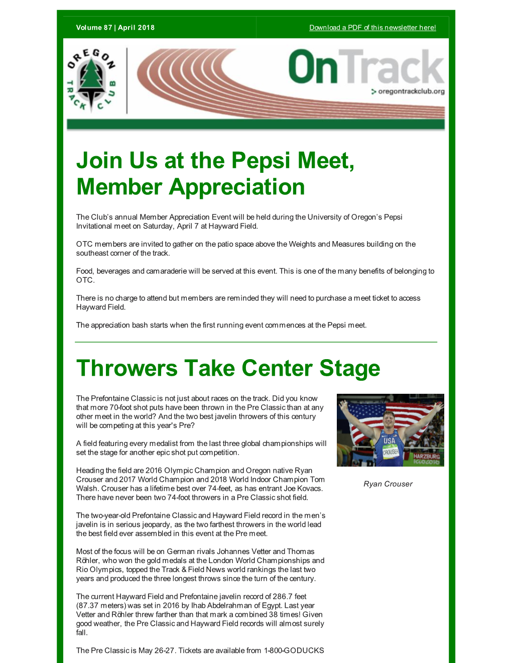 Join Us at the Pepsi Meet, Member Appreciation Throwers Take