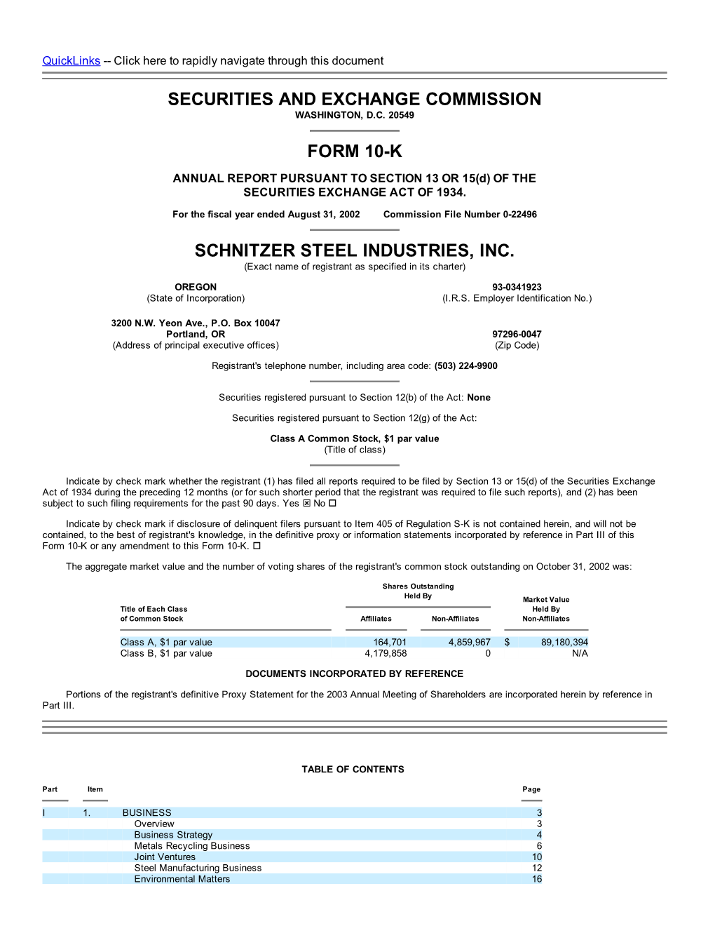 Securities and Exchange Commission Form 10-K